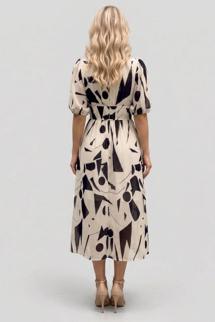 Amara | V Neck Short Sleeve Gathered Waist Midi Dress