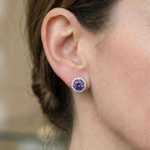 Delia Round Pave Studs | White Gold