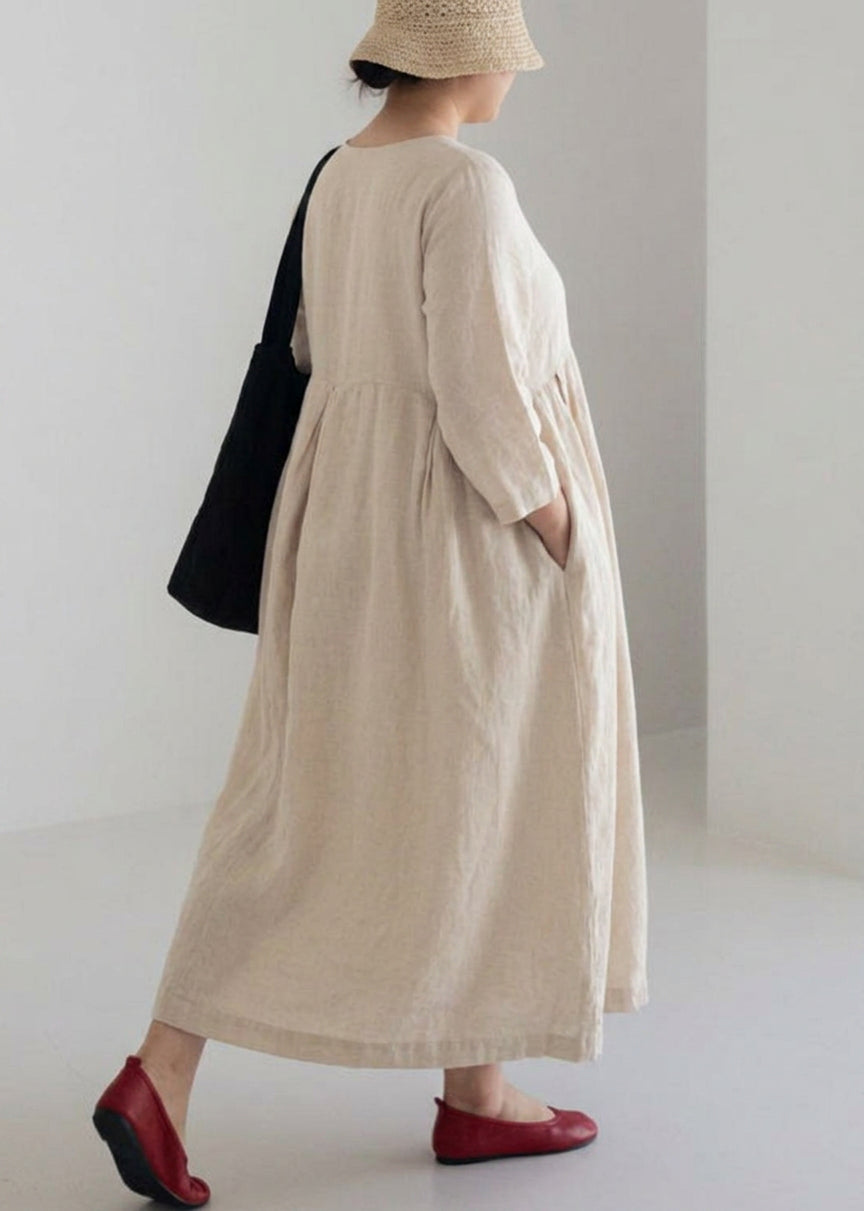 Celestine - Apricot Cotton Dresses Pockets Patchwork Spring