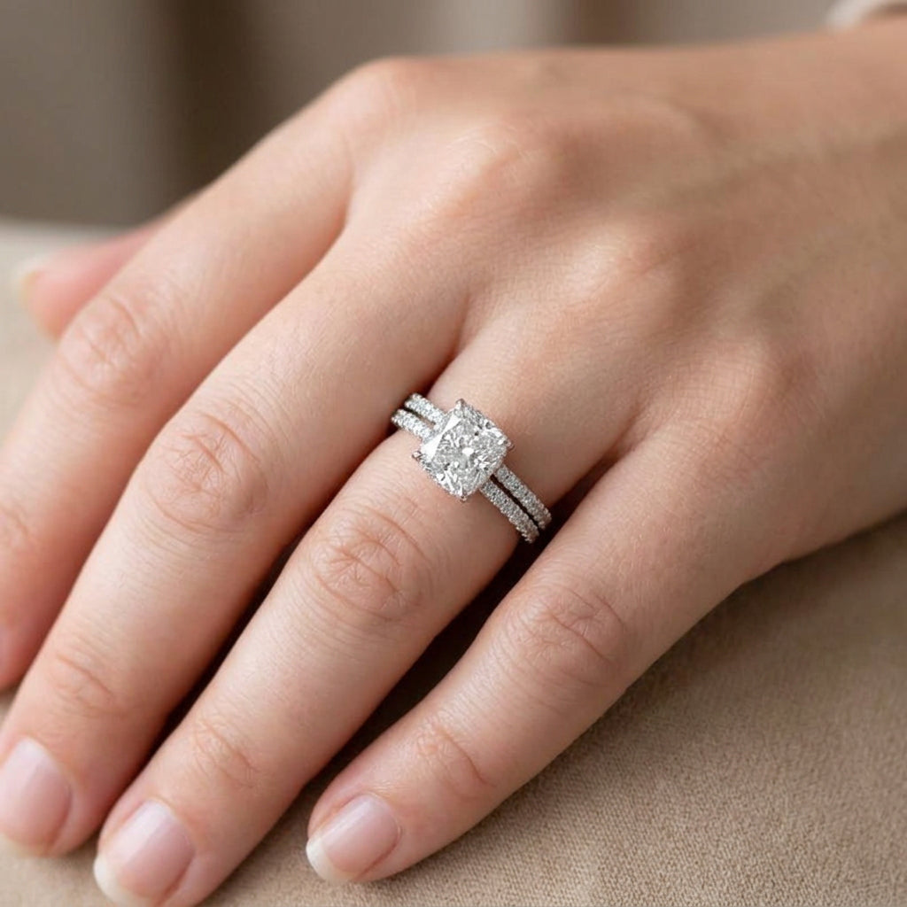 Linnea Cushion 2PC Ring Set | White Gold
