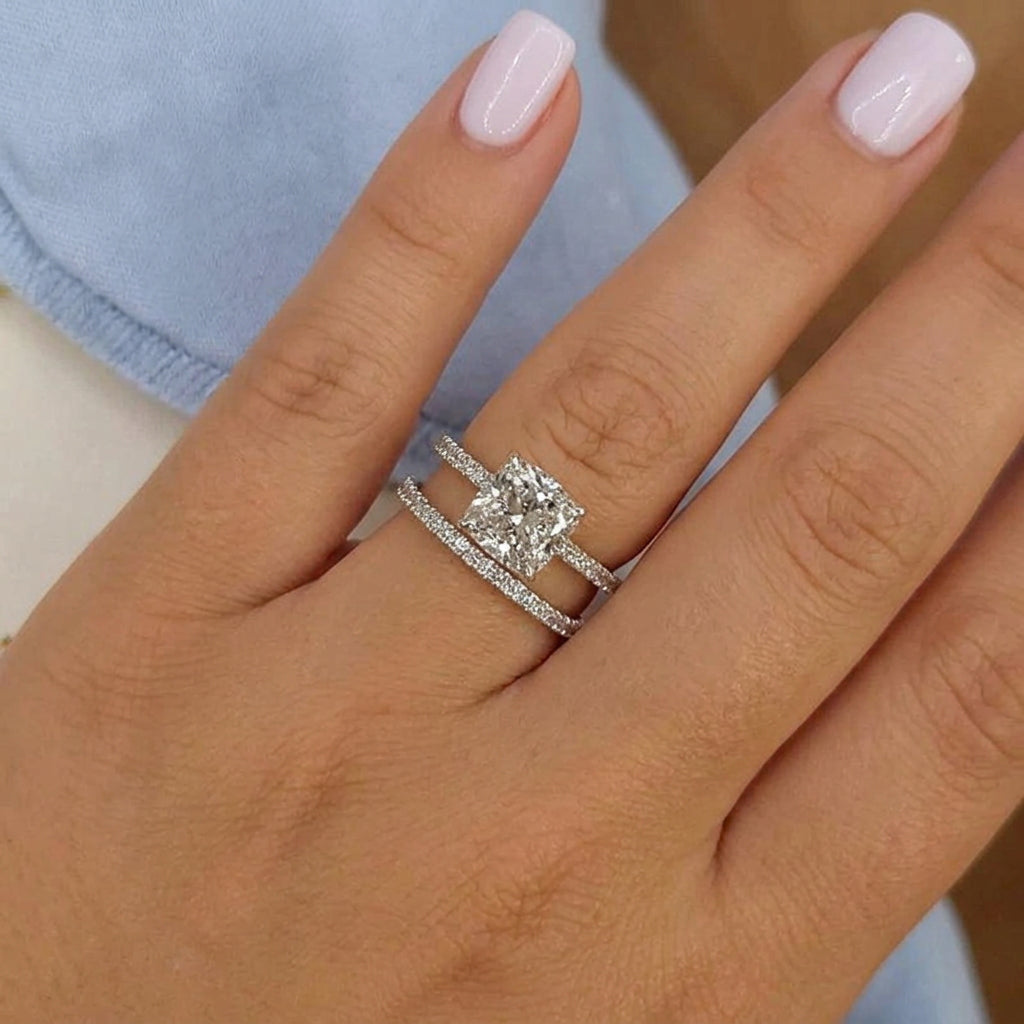 Linnea Cushion 2PC Ring Set | White Gold