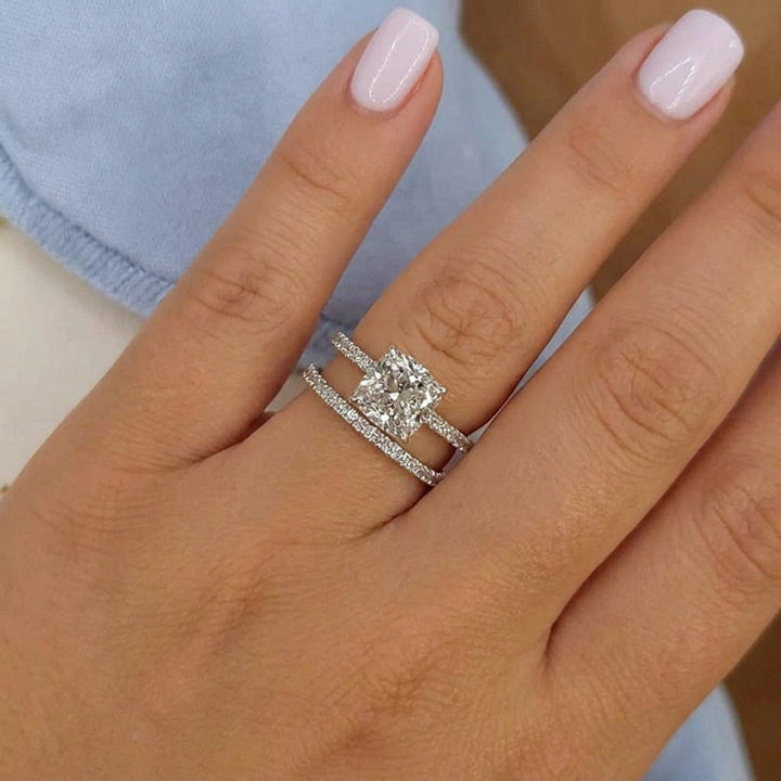 Linnea Cushion 2PC Ring Set | White Gold