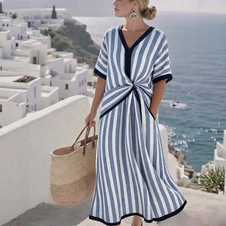 Beatrice | Contrast Trim Twist-Front V-Neck Maxi Dress