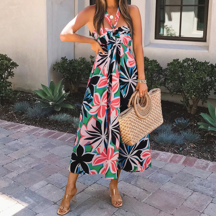 Calla - Tropical Floral Halter-Neck Wide-Leg Jumpsuit