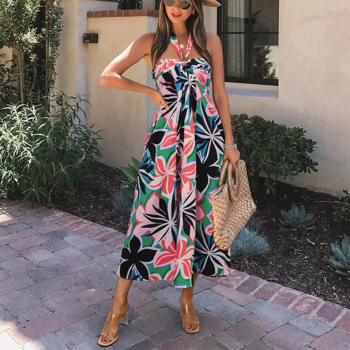 Calla - Tropical Floral Halter-Neck Wide-Leg Jumpsuit