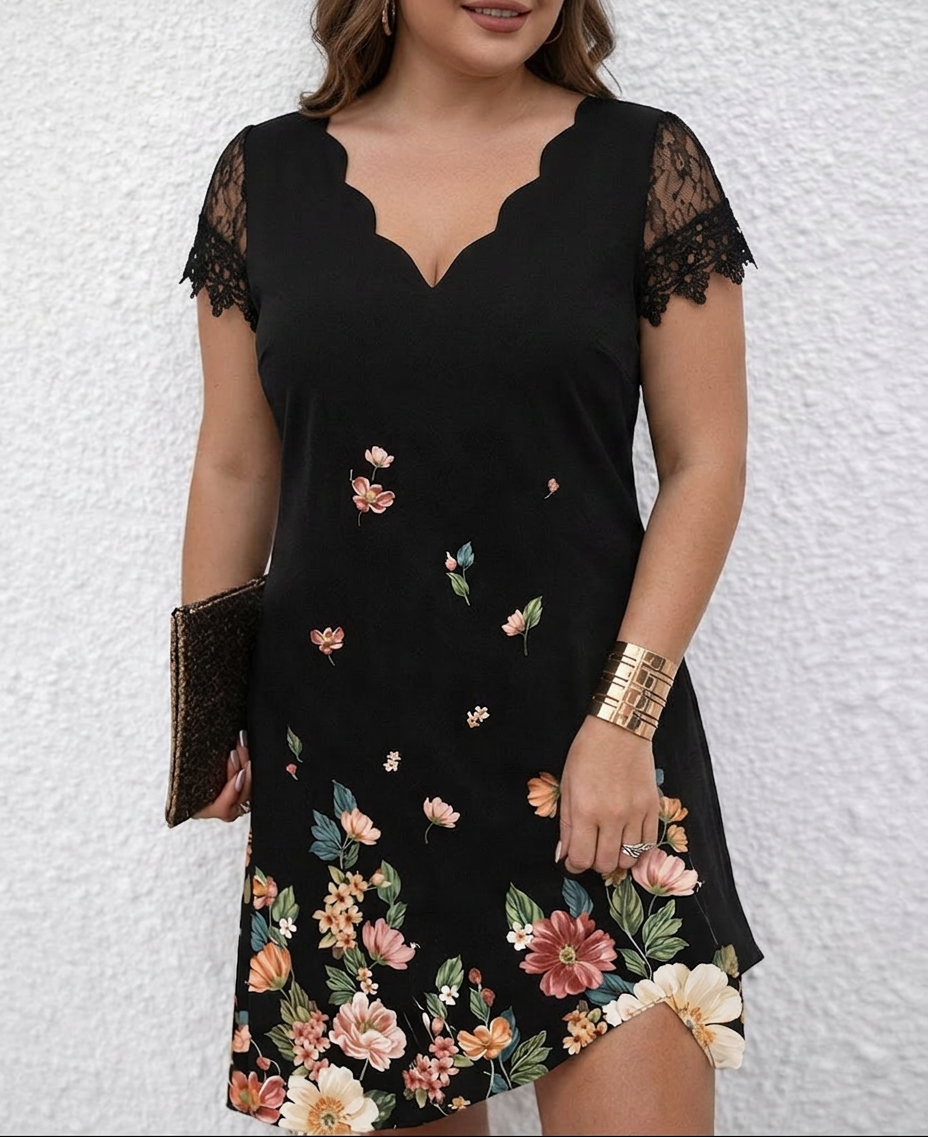 Lior | Lace Sleeve Midnight Garden Dress