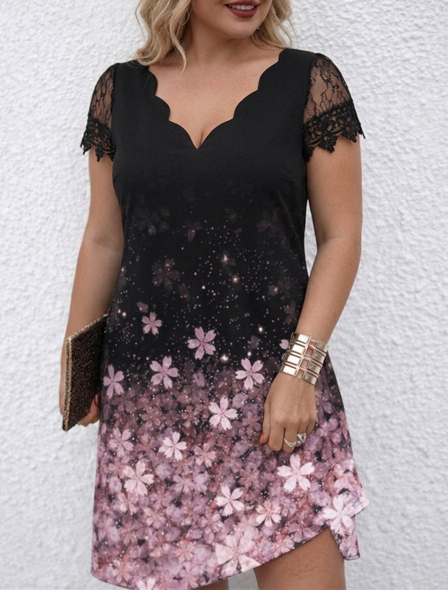 Nerissa | Lace Sleeve Blush Bloom Dress
