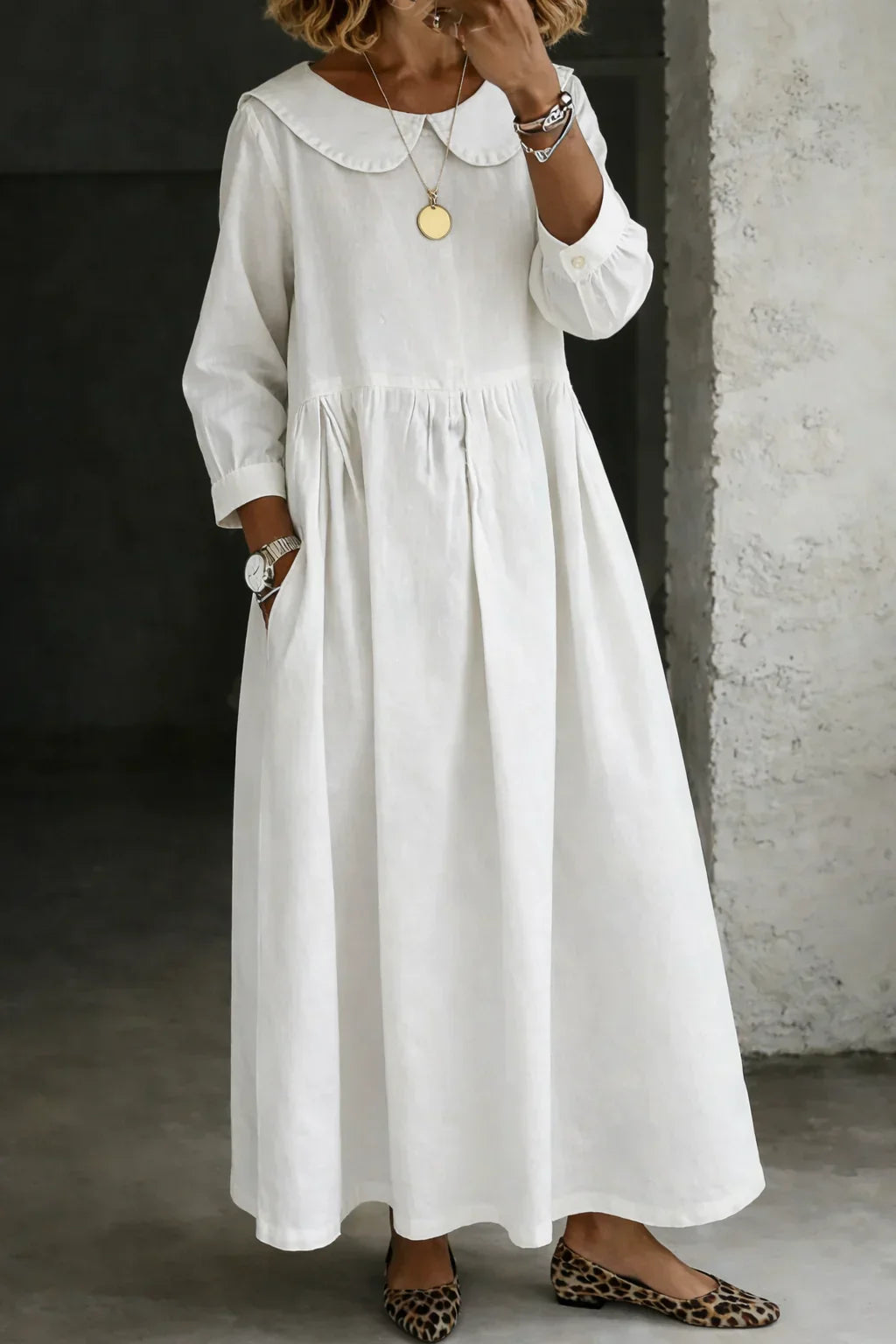 Zora | Round Neck Long Sleeve Denim Dress