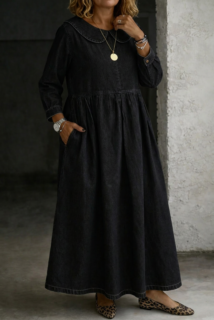 Camille | Peter Pan Collar Denim Dress