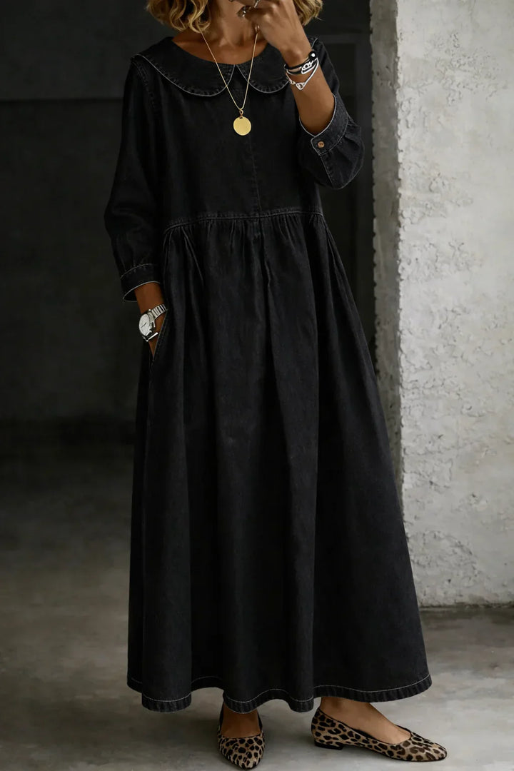 Zora | Round Neck Long Sleeve Denim Dress