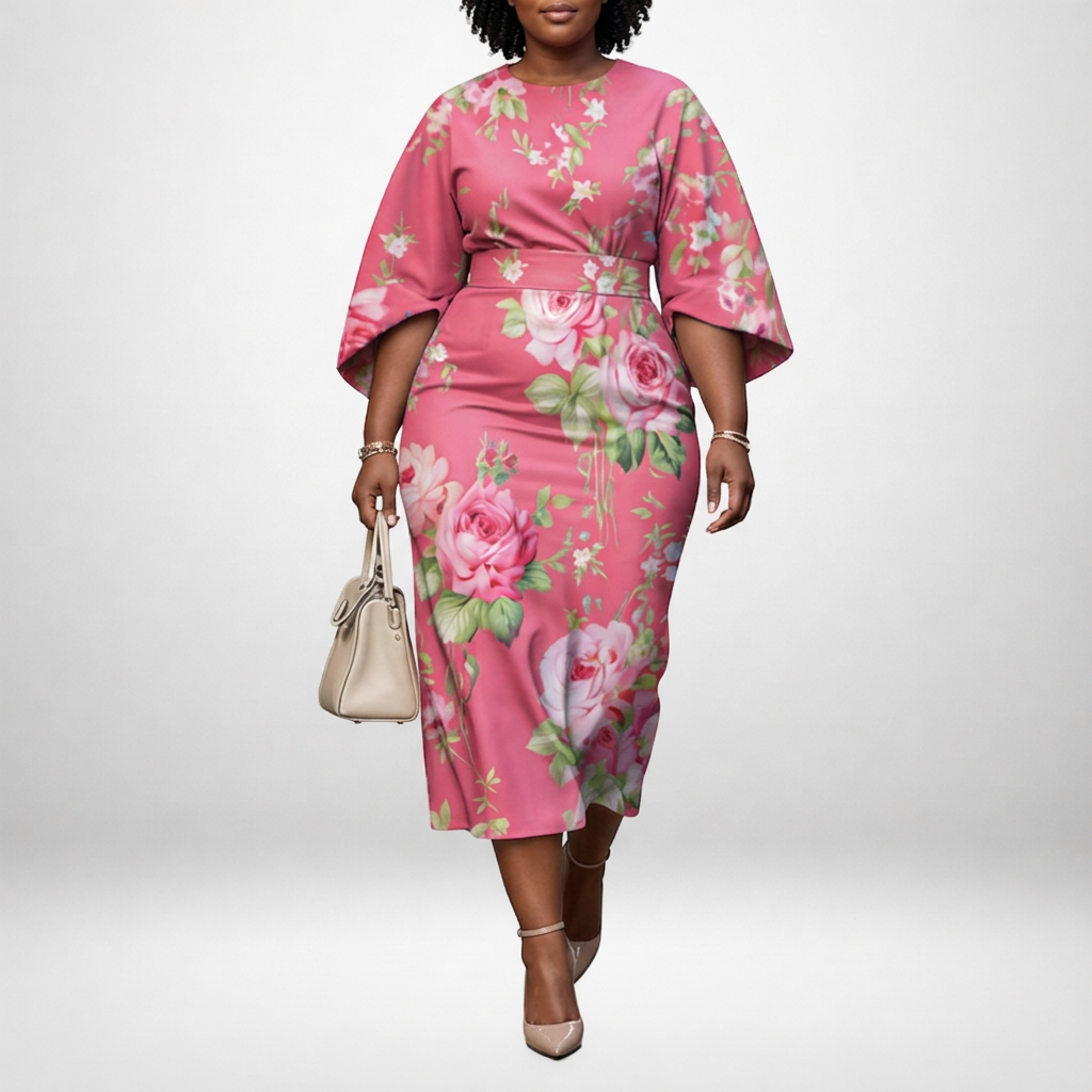 CLOVER | Rose Bloom Midi with Sculpted Waist and Feminine Flow