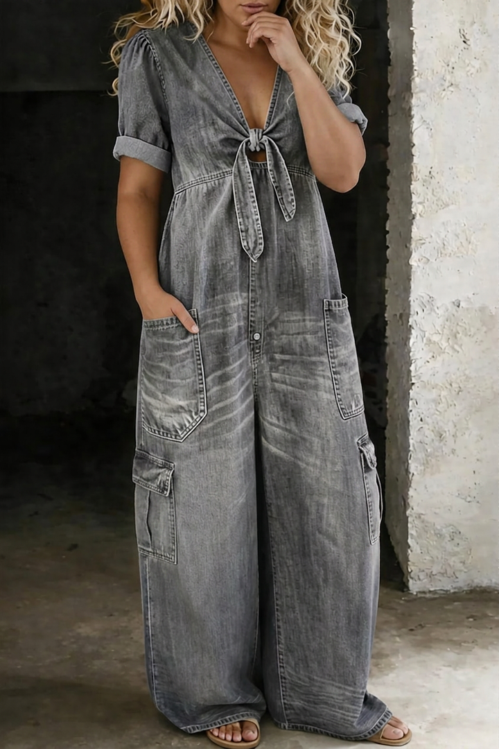 Nerissa | V Neck Short Sleeve Jumpsuit