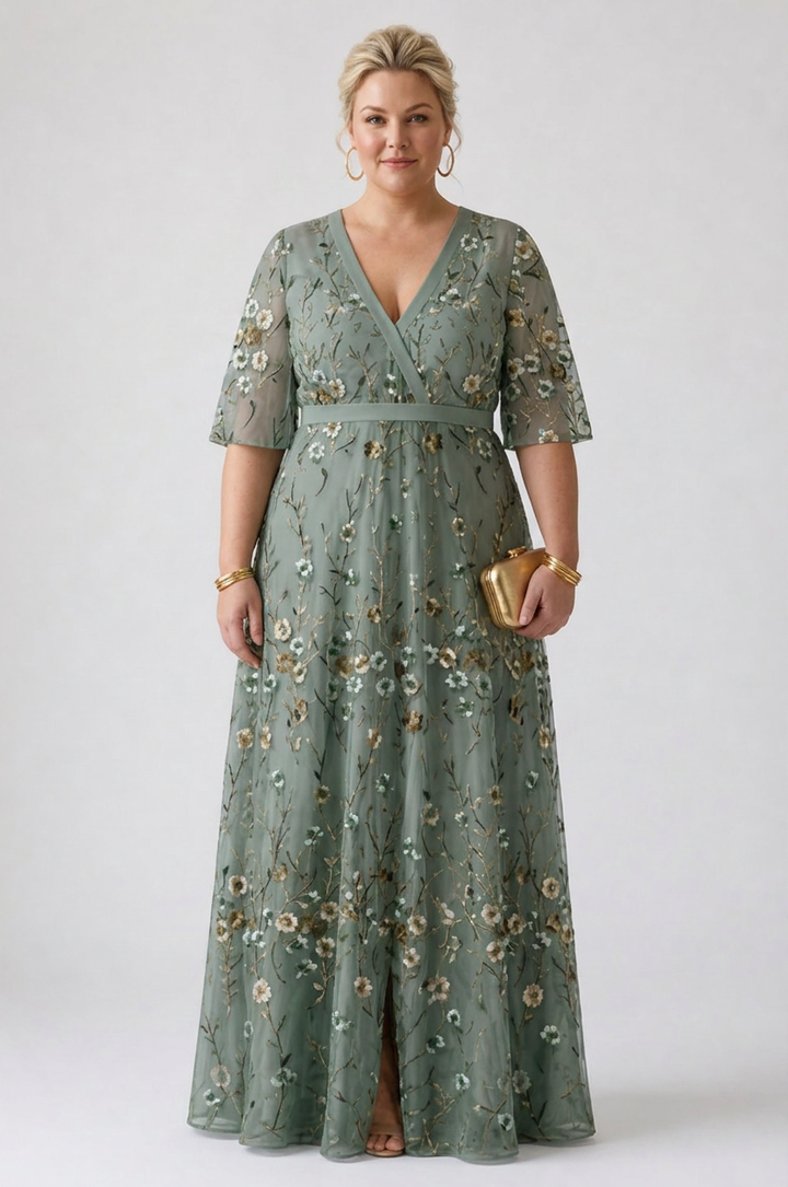 Stella &amp; Grace™ | Floral V Neck Short Sleeve Maxi Dress