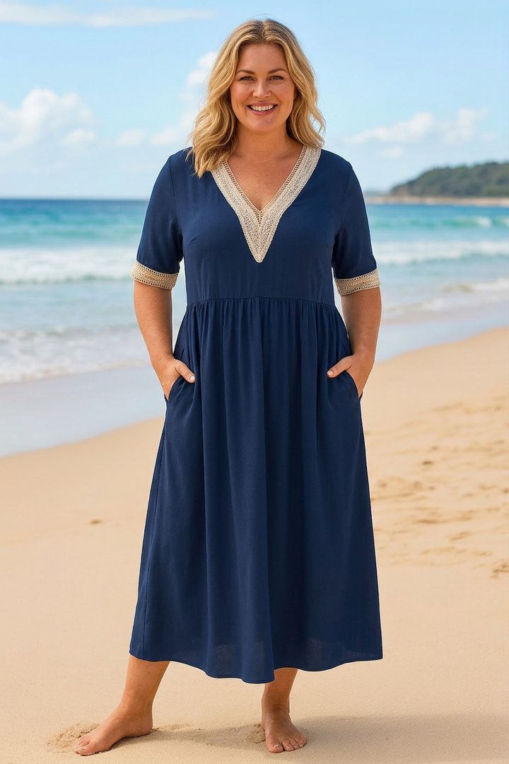 Giselle | Linen Lace Midi Dress