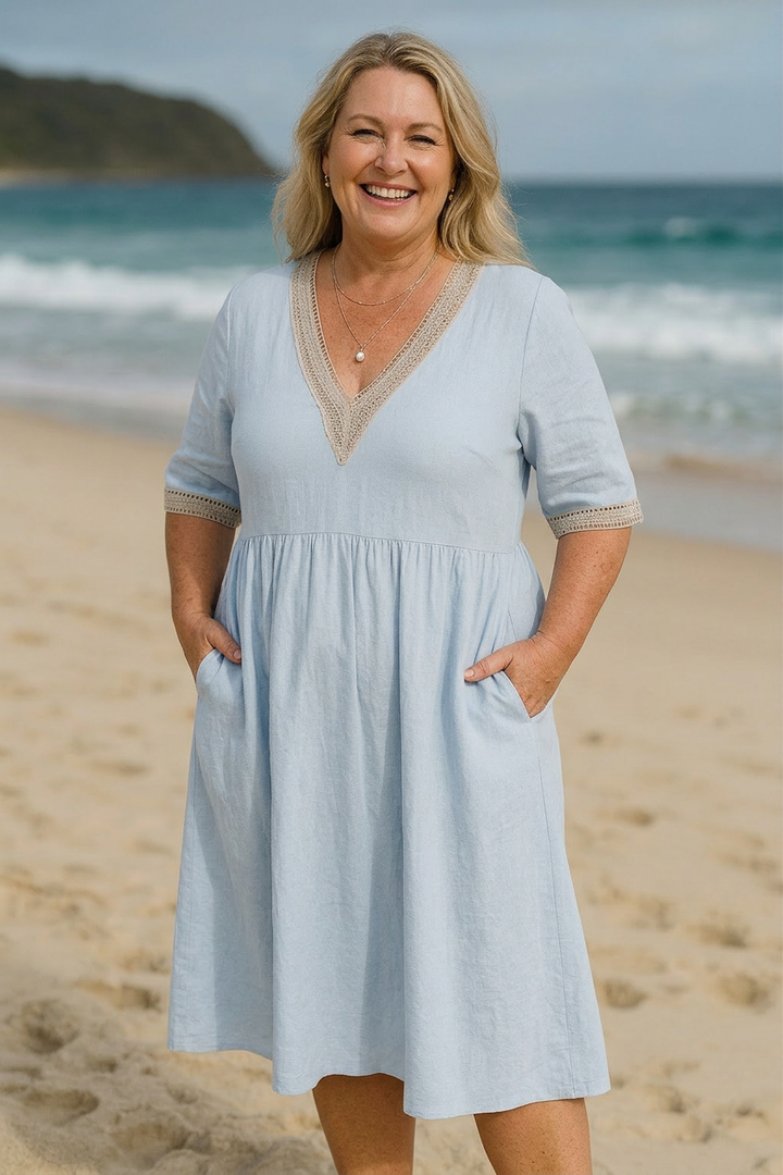 Giselle | Linen Lace Midi Dress