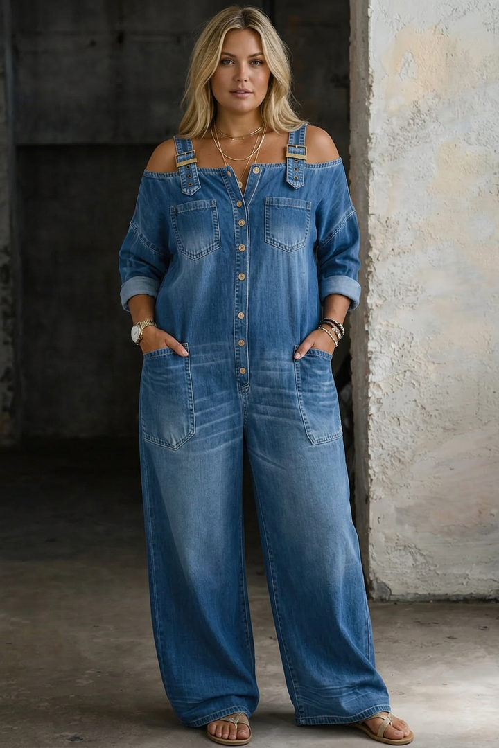 Rosalind | Off Shoulder Denim Jumpsuit