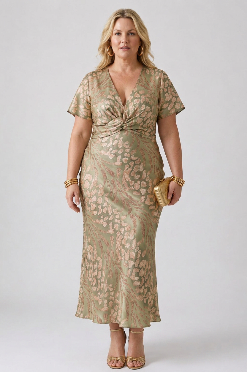 Stella &amp; Grace™ | Abstract Print V Neck Twist Waist Midi Dress