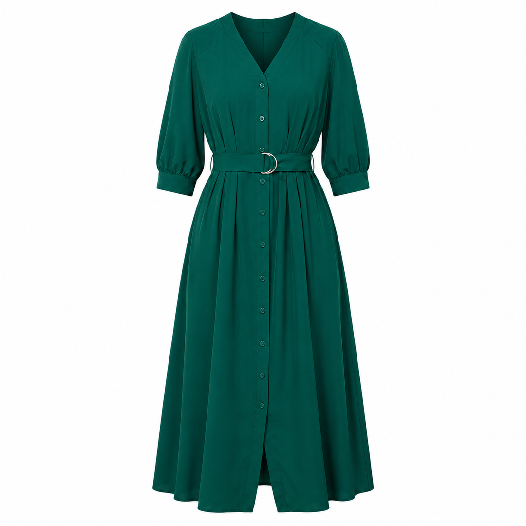 Clemence | Holiday Perfect Button-Front Maxi Dress