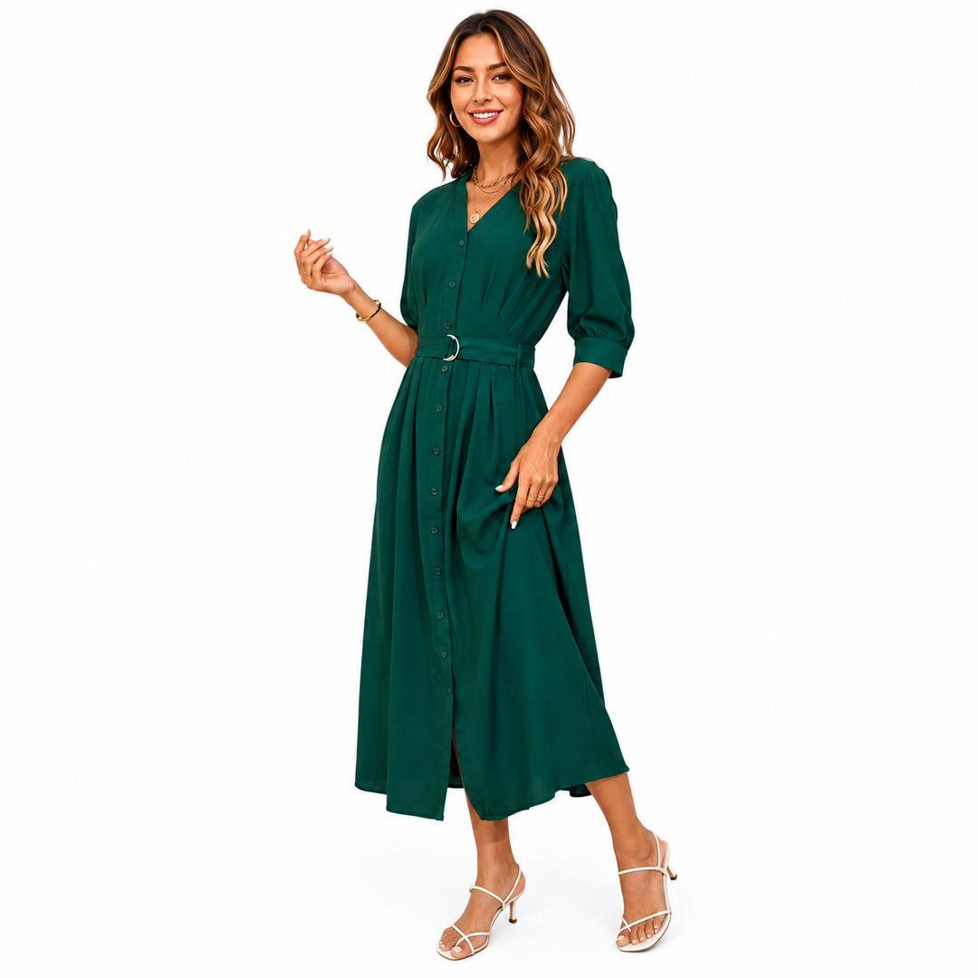 Clemence | Holiday Perfect Button-Front Maxi Dress
