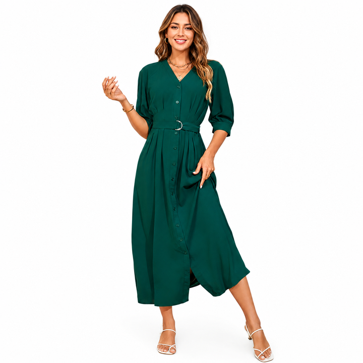 Clemence | Holiday Perfect Button-Front Maxi Dress