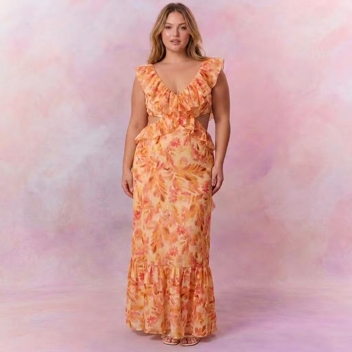 Cordelia | Floral Ruffle Cutout Maxi Dress