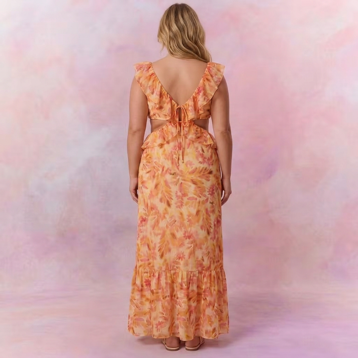Cordelia | Floral Ruffle Cutout Maxi Dress