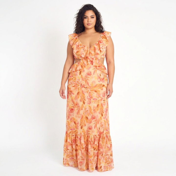 Cordelia | Floral Ruffle Cutout Maxi Dress