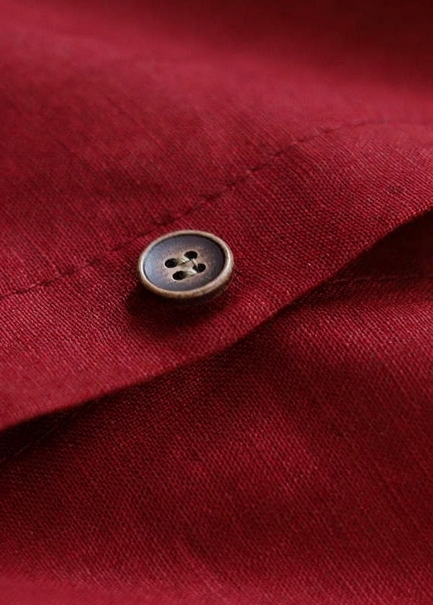 Isolde - Red Linen Shirt Dress Casual Oversize Spring Maxi Dresses