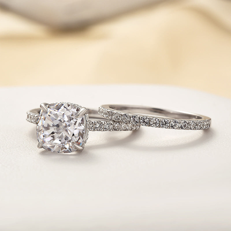 Linnea Cushion 2PC Ring Set | White Gold