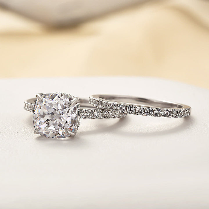 Linnea Cushion 2PC Ring Set | White Gold