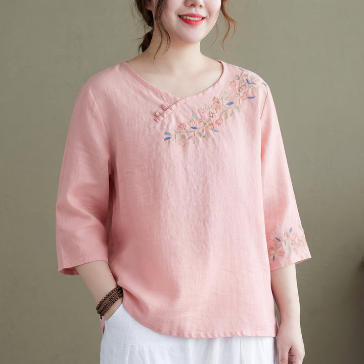 Delphine - Embroideried side open Half Sleeve Top