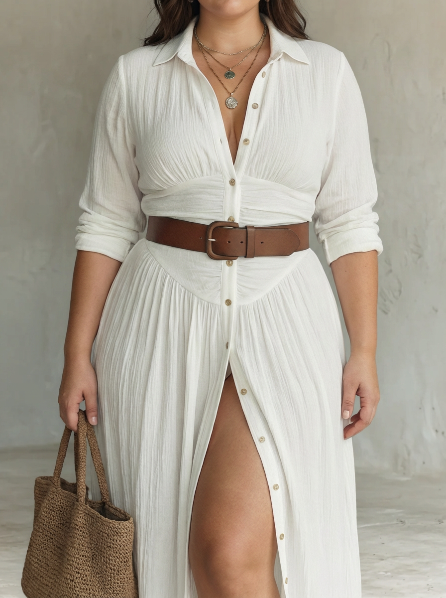 Long Maxi Dress with Notched Collar and Long Sleeves for Women