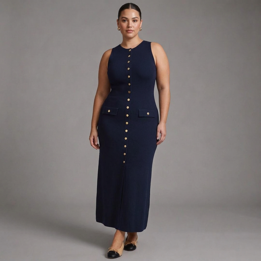 Quinn – Elegant Sleeveless Button-Up Bodycon Knit Maxi Dress