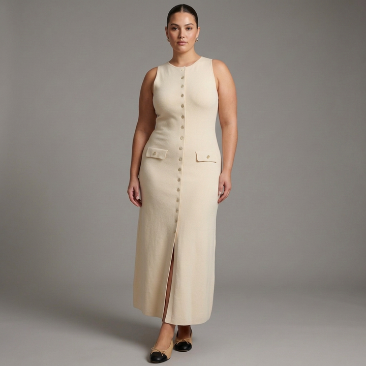 Quinn – Elegant Sleeveless Button-Up Bodycon Knit Maxi Dress