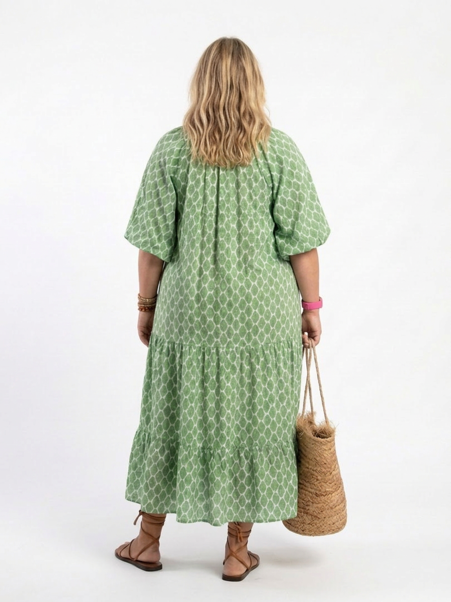 Imogen | Three Quarter Sleeve V Neck Patterned Midi Dress