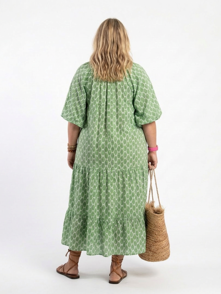 Imogen | Three Quarter Sleeve V Neck Patterned Midi Dress
