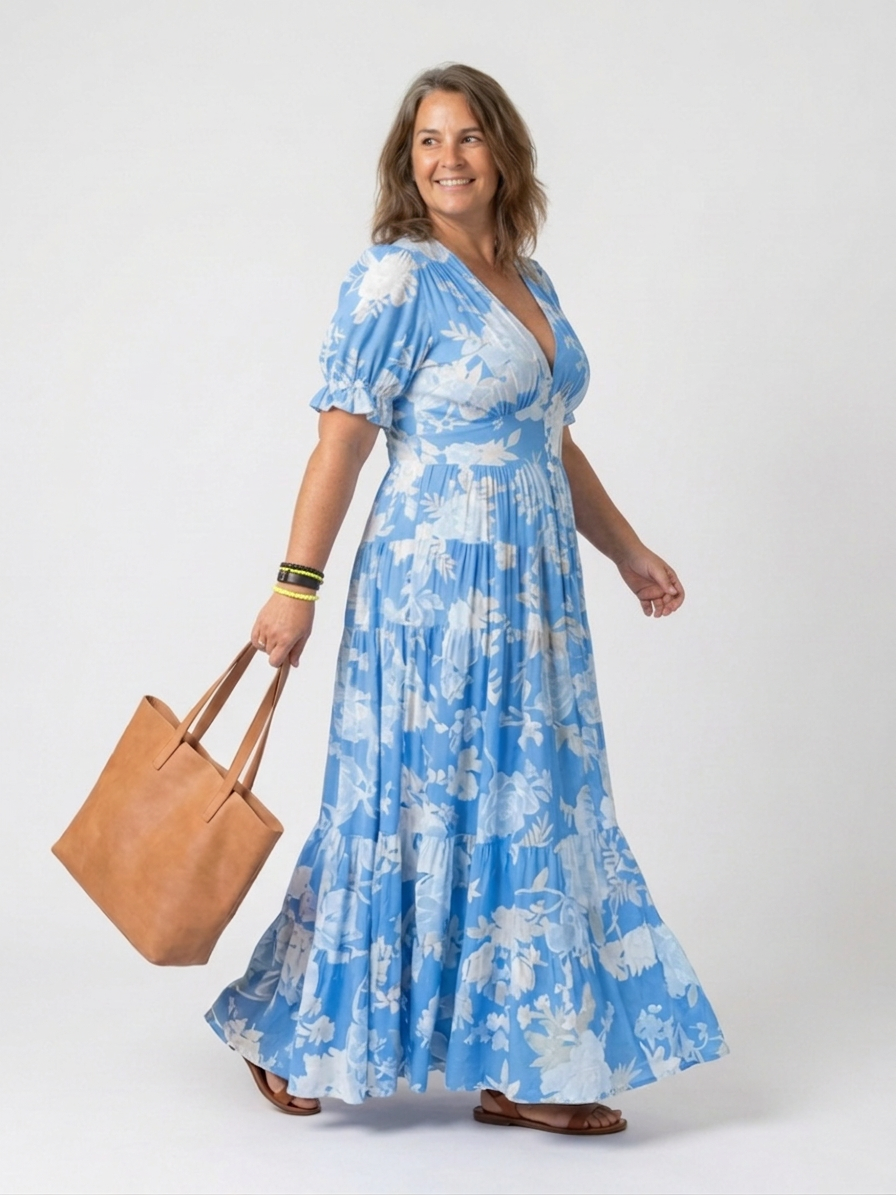 Elspeth | Short Sleeve V Neck Floral Midi Dress