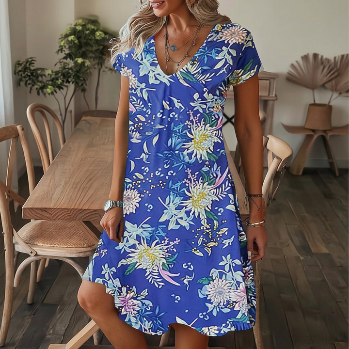 Elara - Printed V-Neck Swing Dress