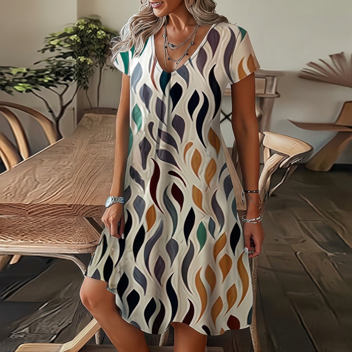 Elara - Printed V-Neck Swing Dress