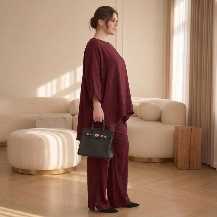 Maia | Cold-Shoulder Layered Tunic &amp; Wide-Leg Pant Set