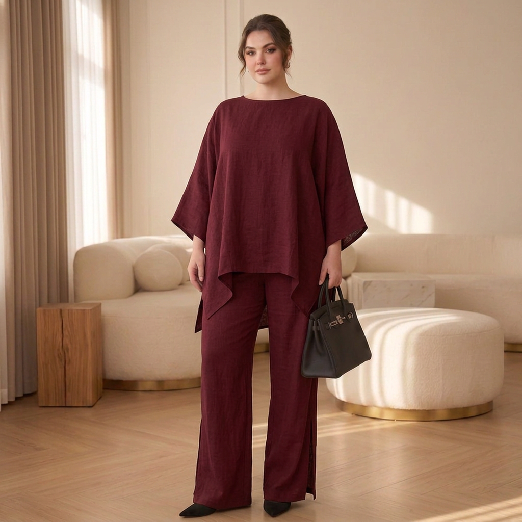 Maia | Cold-Shoulder Layered Tunic &amp; Wide-Leg Pant Set