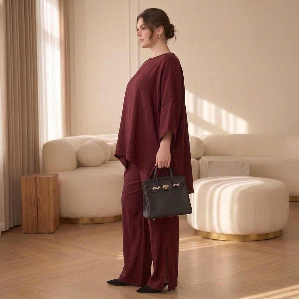 Maia | Cold-Shoulder Layered Tunic &amp; Wide-Leg Pant Set
