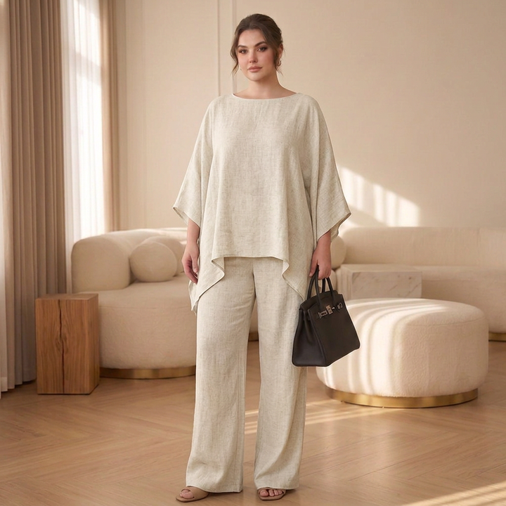 Maia | Cold-Shoulder Layered Tunic &amp; Wide-Leg Pant Set