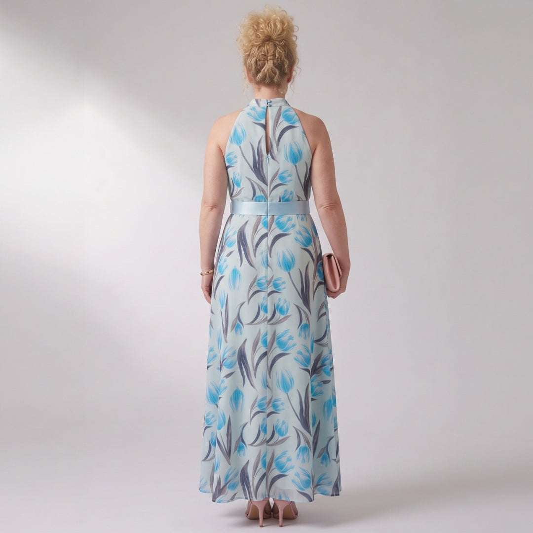 Elara | Blue Floral Pleated Maxi Dress
