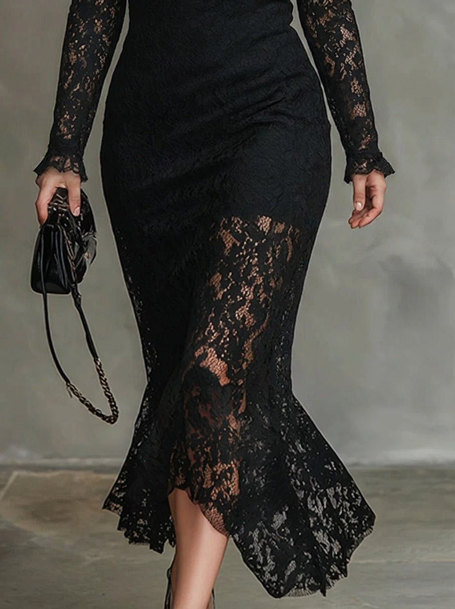 Alma | Elegant Lace Fishtail Maxi Dress
