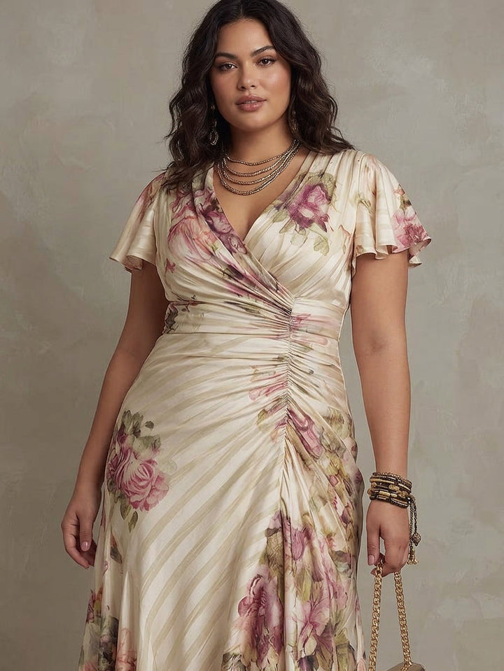 Thea | Vintage Floral Satin Midi Dress