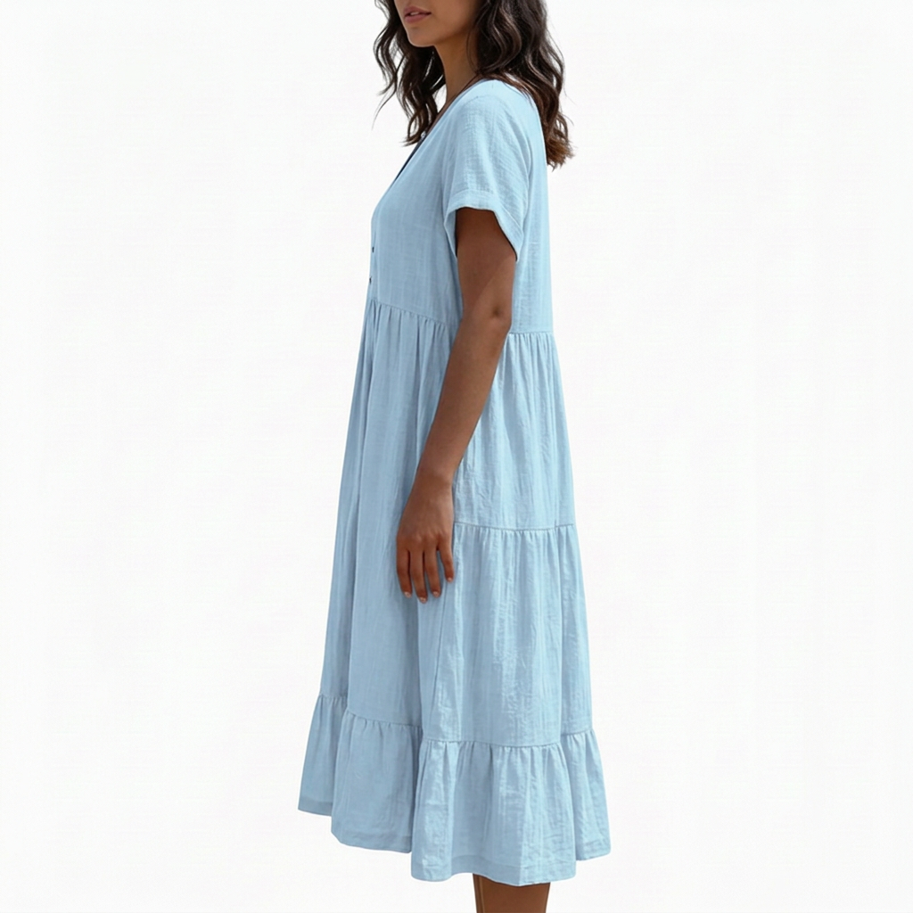 Elina | V-Neck Button-Front Tiered Midi Dress