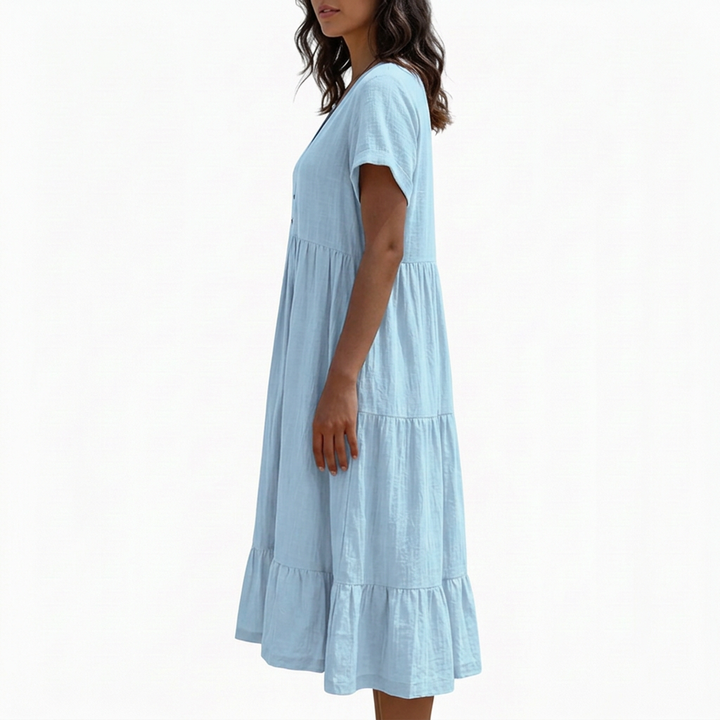 Elina | V-Neck Button-Front Tiered Midi Dress