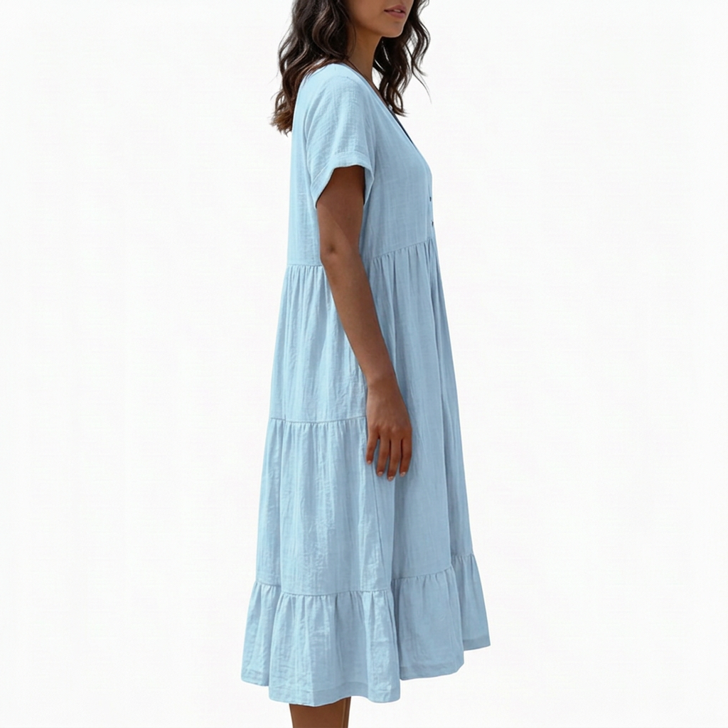 Elina | V-Neck Button-Front Tiered Midi Dress