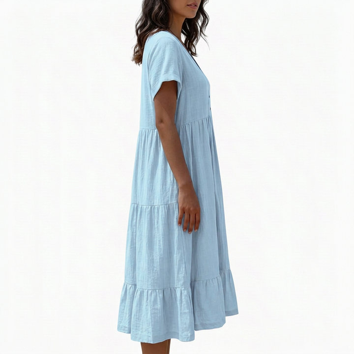 Elina | V-Neck Button-Front Tiered Midi Dress